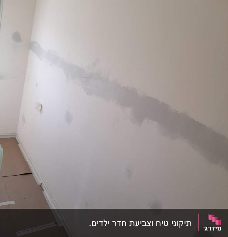 קיר עם תיקוני שפכטל לפני צביעה